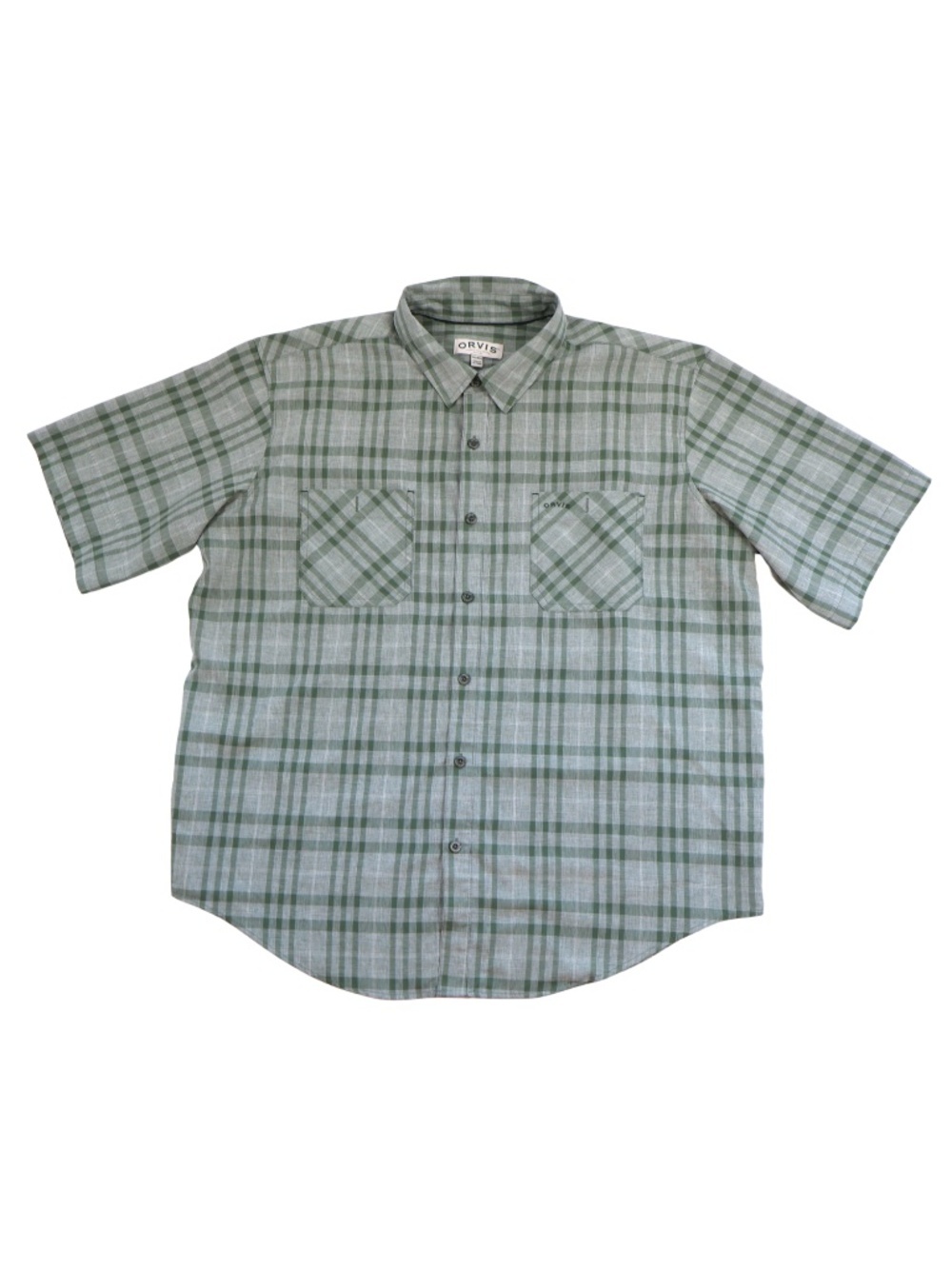 Orvis Plaid Button Up Shirt XXL Green Short Sleeve Casual Mens